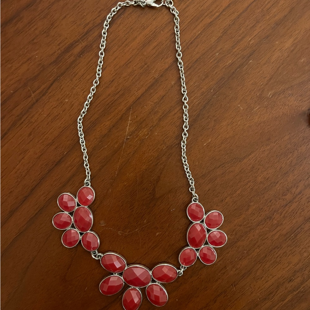 Charming Charlie’s red necklace with silver chain.